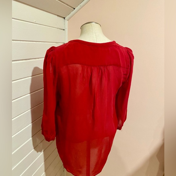 Babaton Red Silk Blouse, Buttons, Size Small - Picture 3 of 4